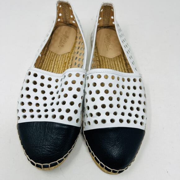 Loeffler Randall Leather Perforated Slip On Espadrille White Black Cap Toe - 9B - Picture 2 of 7